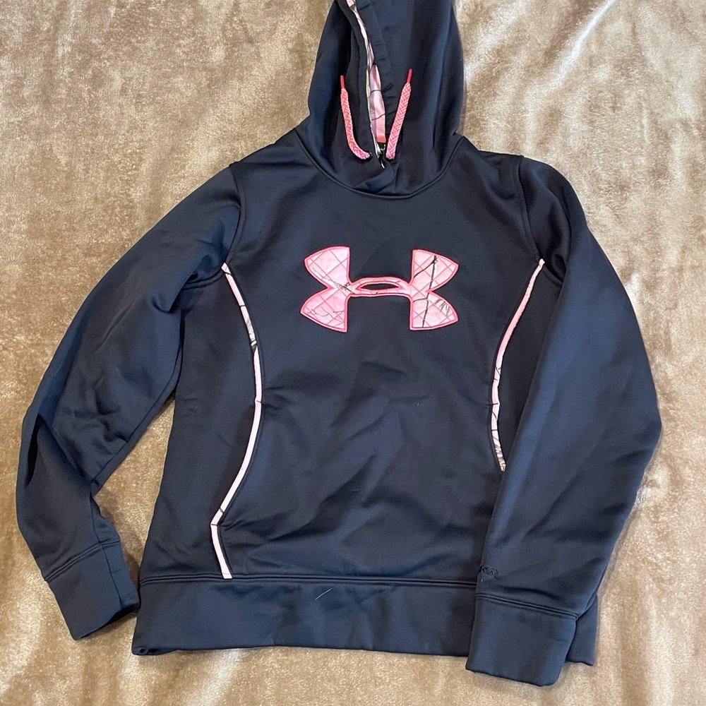Under Armour Storm Women's Hoodie Black with Pink Camo Logo Size Medium EUC